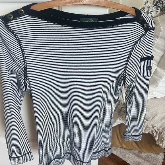 Ralph Lauren Navy White Striped Top S - Picture 1 of 8